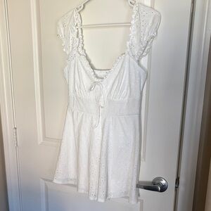 White Eyelet Romper with Ruffle Sleeves